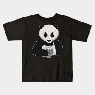 Grumpy Panda Bear with Coffee Morning Grouch Kids T-Shirt